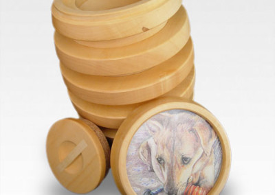 dog urn and portrait inspired by chew toy