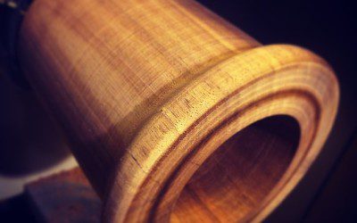 Another walnut sand pail urn under way on the lathe