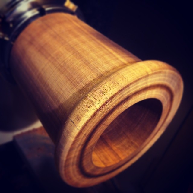 Another walnut sand pail urn under way on the lathe