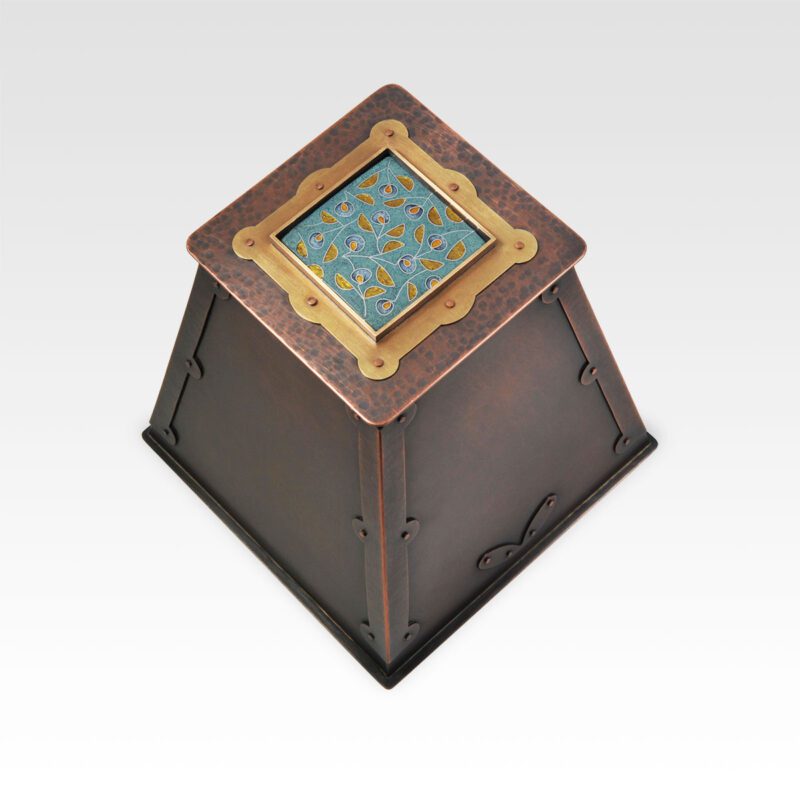 Leaves - Enameled Copper Midsize Cremation Urn - Three Quarter Above