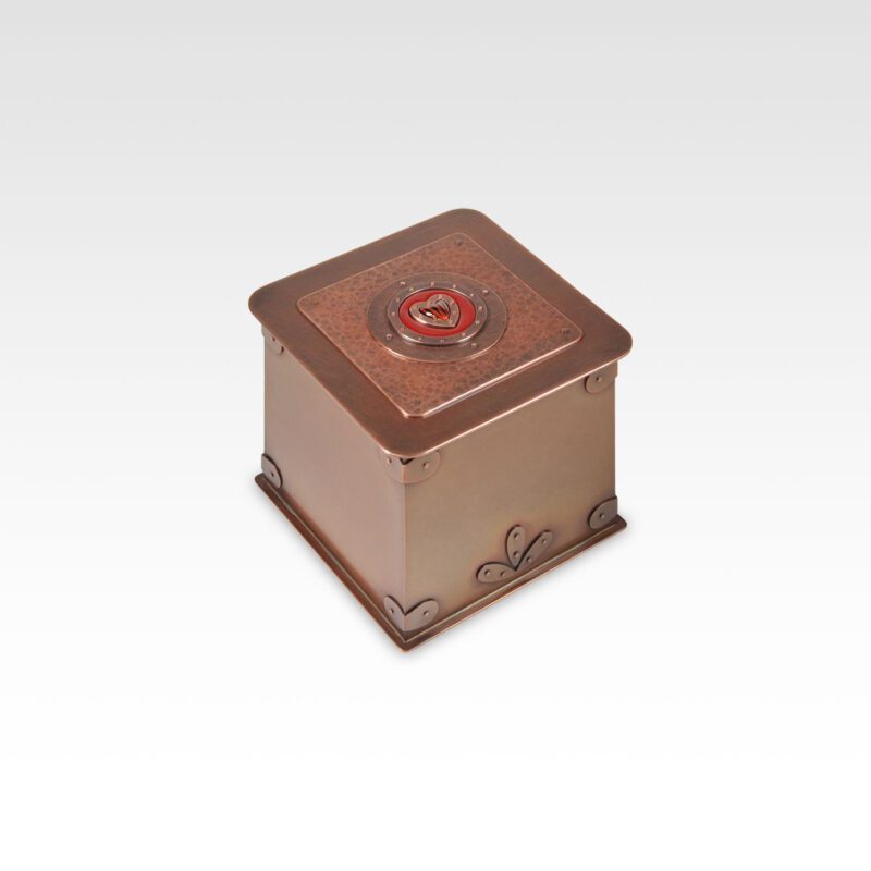 Heart enameled copper small cremation urn